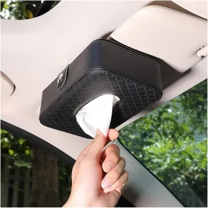 Tissue Box Holders for Car, Tissue Box for Car, Leather Visor, Holder for Tissue Hanging Bag for Automatic Napkin for Car Accessories, Black