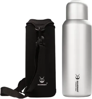 Titanium Ultralight 800ml/27 fl oz Leakproof Outdoor Camping Hiking Sports Water Bottle with Insulating Thermal Sleeve and Clip Loop Cap