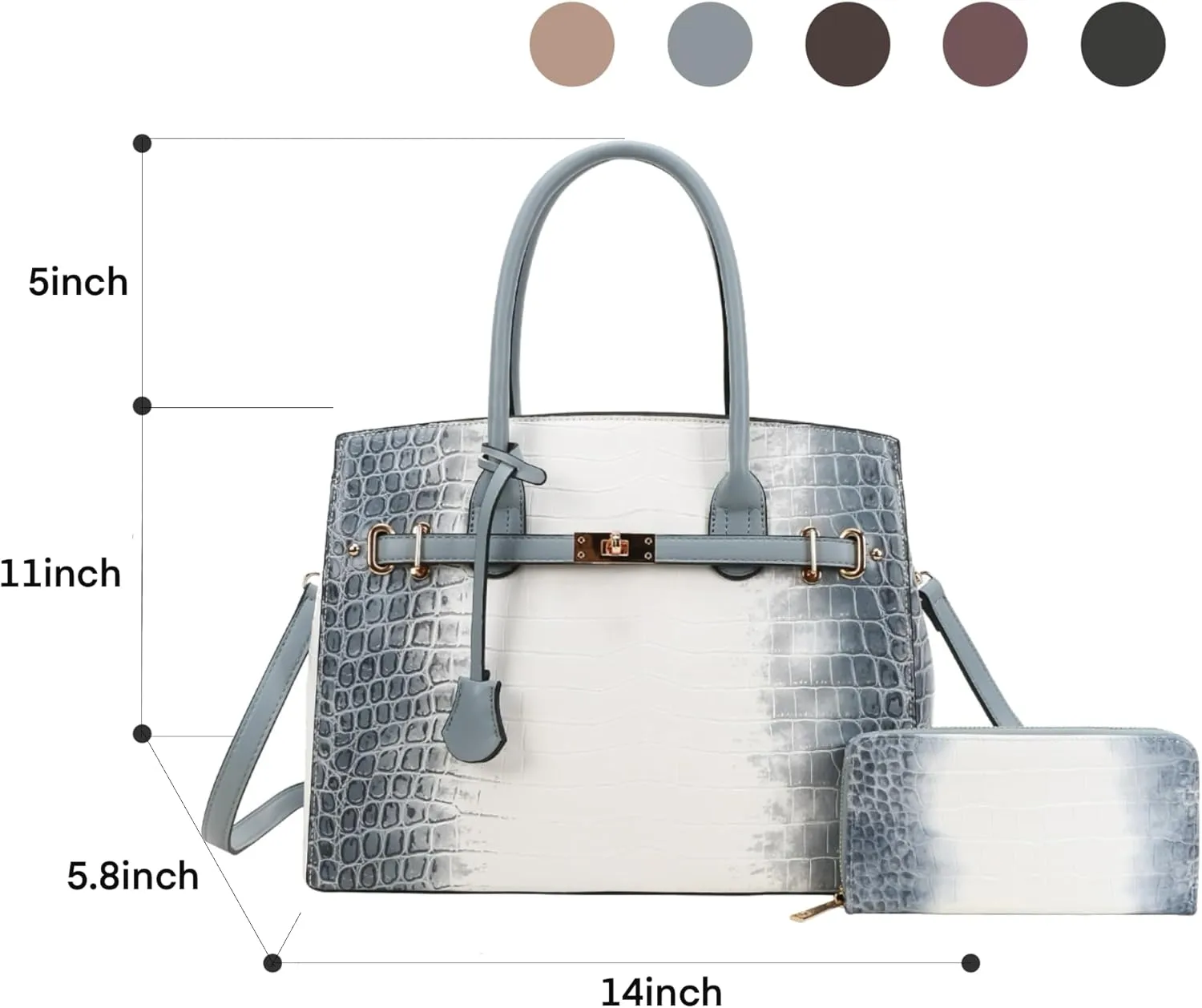 Top Handle Bag For Women, Vegan Leather Crossbody Designer Satchels, Adjustable Strap With Wallet For Ladies 2pcs