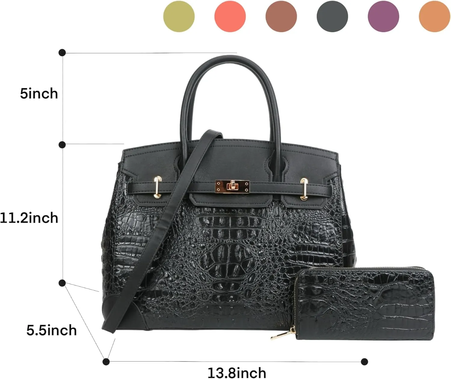 Top Handle Bag For Women, Vegan Leather Crossbody Designer Satchels, Adjustable Strap With Wallet For Ladies 2pcs