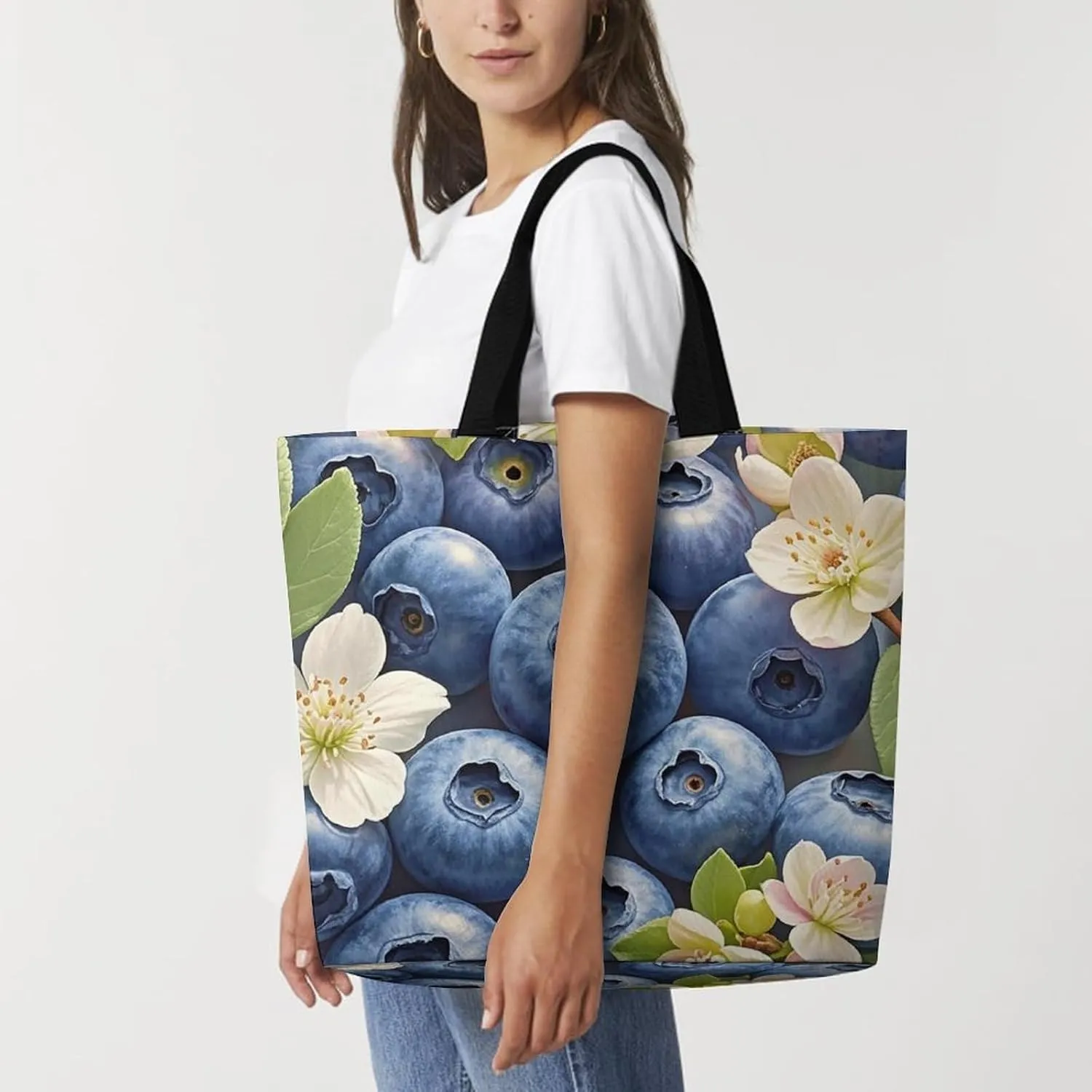 Tote Bag for Women Large Capacity Tote Bags Blue Fruit Pattern Handbag Crossbody Bag Shopping Bags Shoulder Bag
