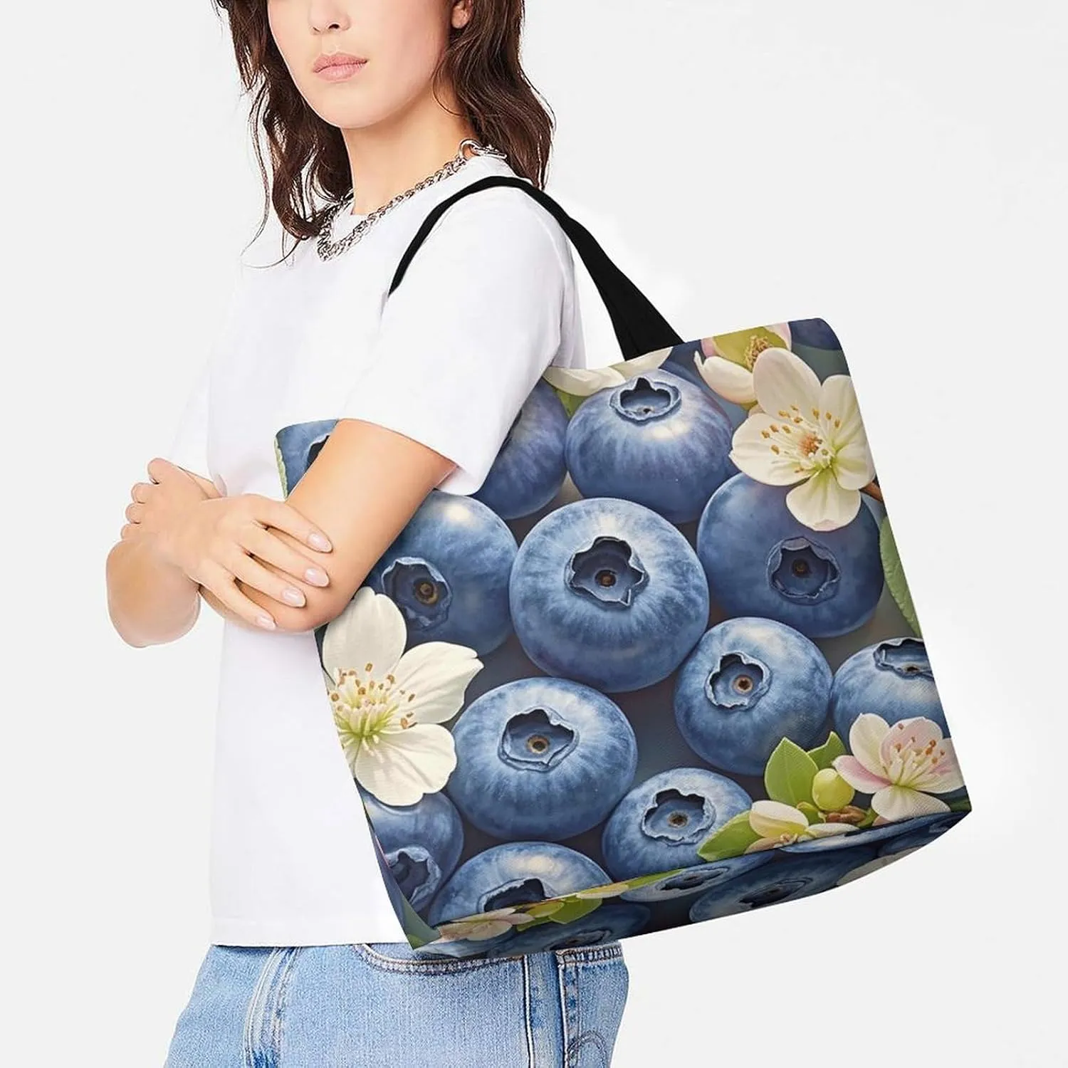 Tote Bag for Women Large Capacity Tote Bags Blue Fruit Pattern Handbag Crossbody Bag Shopping Bags Shoulder Bag