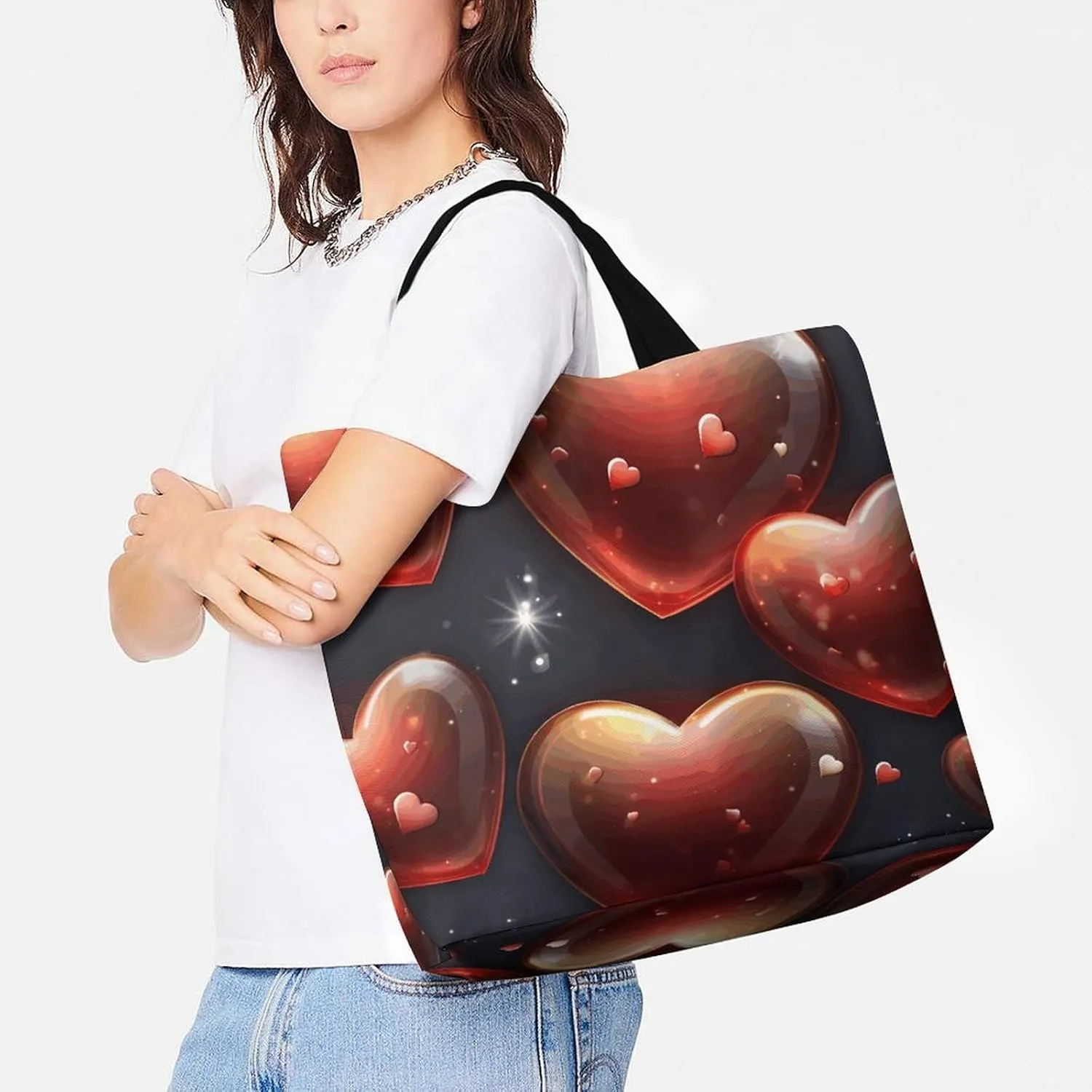 Tote Bag for Women Large Capacity Tote Bags Hearts And Stars Handbag Crossbody Bag Shopping Bags Shoulder Bag