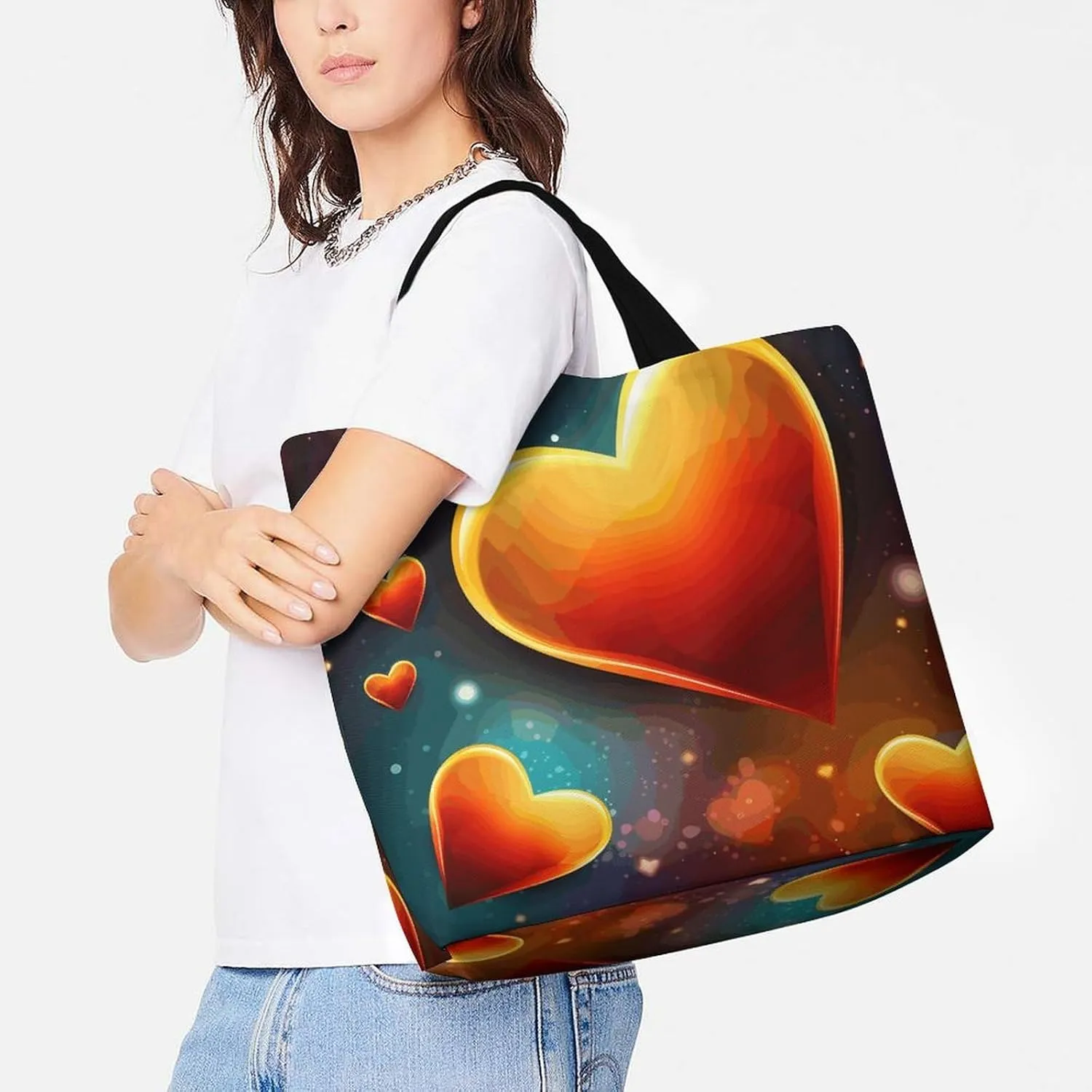 Tote Bag for Women Large Capacity Tote Bags Hearts And Stars Handbag Crossbody Bag Shopping Bags Shoulder Bag