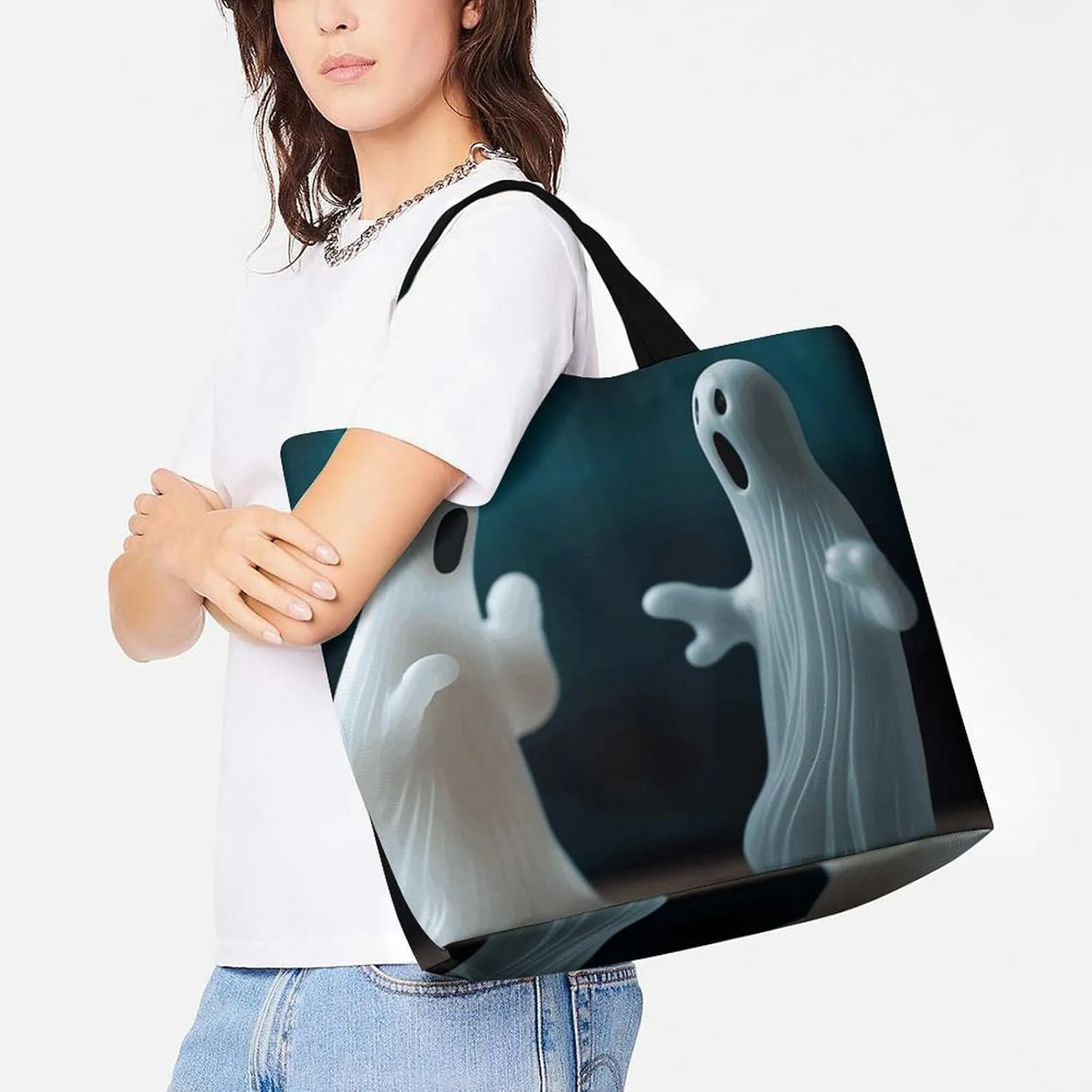 Tote Bag for Women Large Capacity Tote Bags Two Ghost Statues Handbag Crossbody Bag Shopping Bags Shoulder Bag