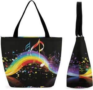 Tote Bag for Women Shoulder Tote Purse Reusable Grocery Bag Rainbow Musical Note Melody Aesthetic Shopping Bags