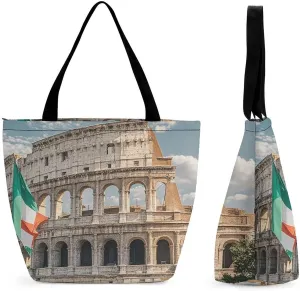 Tote Bag for Women Shoulder Tote Purse Reusable Grocery Bag Roman Colosseum Italian Flag Aesthetic Shopping Bags