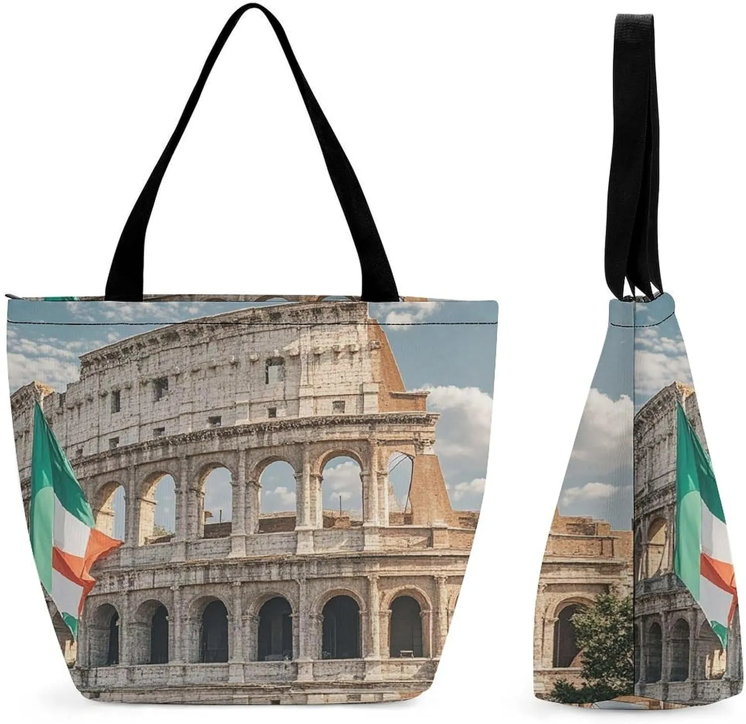 Tote Bag for Women Shoulder Tote Purse Reusable Grocery Bag Roman Colosseum Italian Flag Aesthetic Shopping Bags