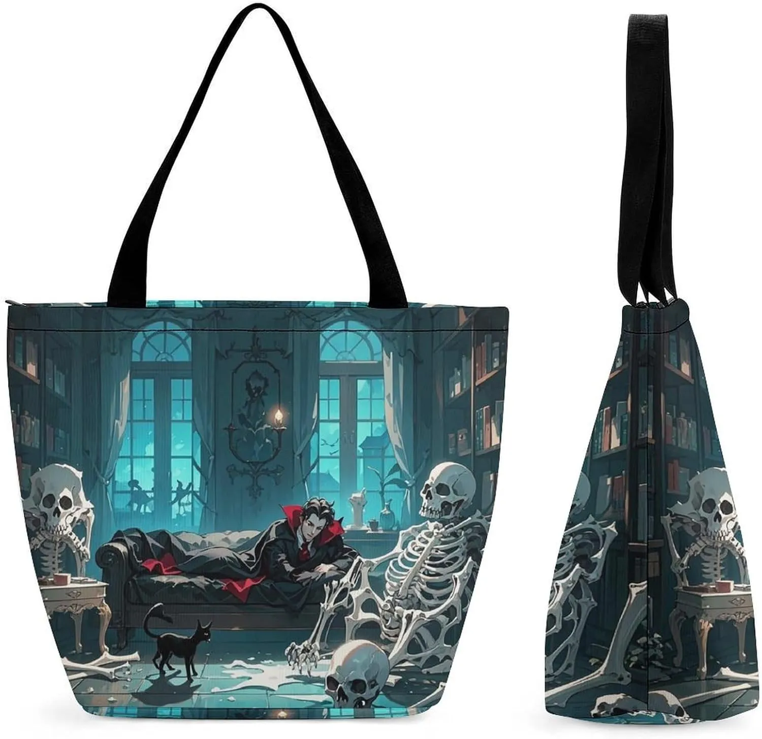 Tote Bag for Women Shoulder Tote Purse Reusable Grocery Bag Vampires in The Ancient Mansion Aesthetic Shopping Bags
