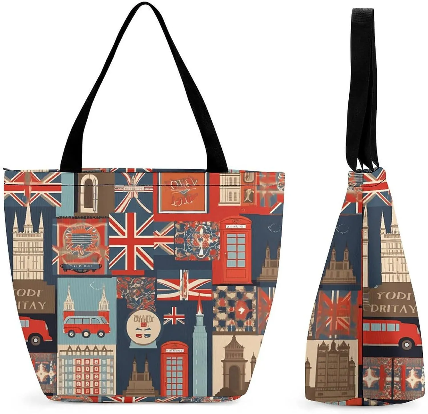 Tote Bag for Women with Zipper Pockets Reusable Grocery Bags England Symbols Shopping Bag Large Capacity Handbags