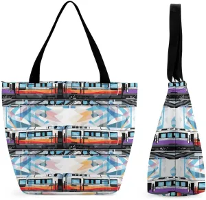 Tote Bag for Women with Zipper Pockets Reusable Grocery Bags Monorail Train Shopping Bag Large Capacity Handbags