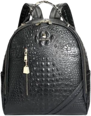 Tote&Carry Apollo BFF Backpack for Women, Vegan Leather, Water-Resistant, Carry-On Luggage for Travel, Work & Daily Use (Alligator Skin, Black)