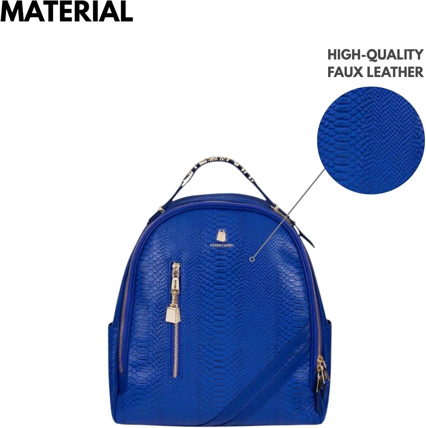 Tote&Carry Apollo BFF Backpack for Women, Vegan Leather, Water-Resistant, Carry-On Luggage for Travel, Work & Daily Use (Snake Skin, Royal Blue)