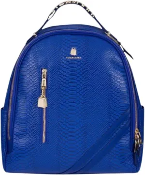 Tote&Carry Apollo BFF Backpack for Women, Vegan Leather, Water-Resistant, Carry-On Luggage for Travel, Work & Daily Use (Snake Skin, Royal Blue)