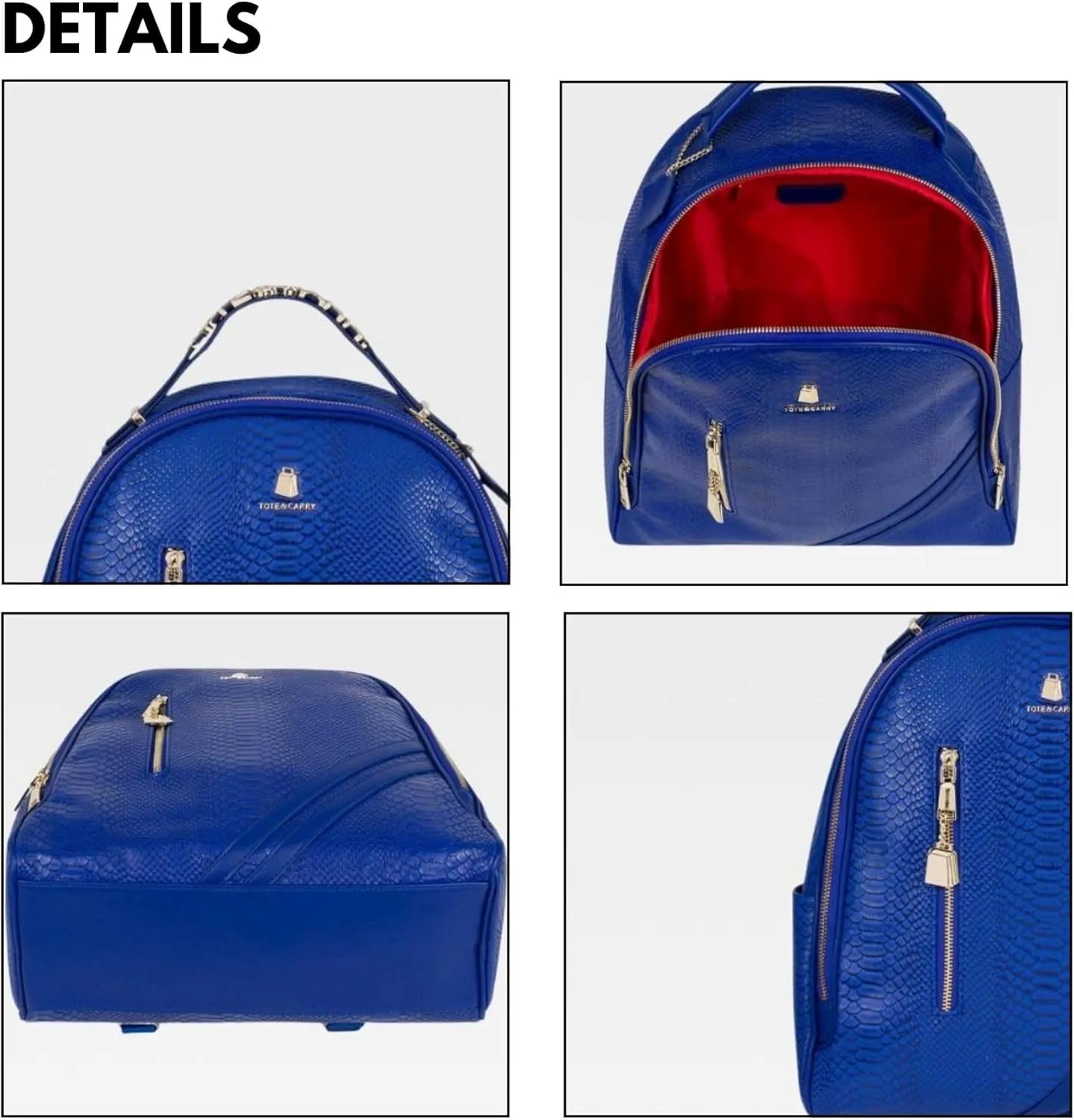 Tote&Carry Apollo BFF Backpack for Women, Vegan Leather, Water-Resistant, Carry-On Luggage for Travel, Work & Daily Use (Snake Skin, Royal Blue)