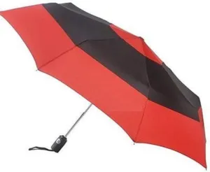 totes RAINES Auto Open-Close Umbrella 43" Coverage Fits in Travel Bag, Color Black & Red