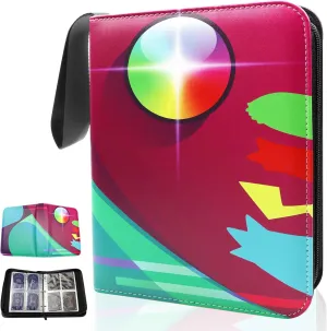 Trading Card Binder 4-Pocket 400 Card Holder with Zippe,Small Cards Collection and Storage Bag,3 ring binder Gifts for Boys and Girls,Transaction Card Clip with 50 Removable Sleeve (4 Pocket Purple)