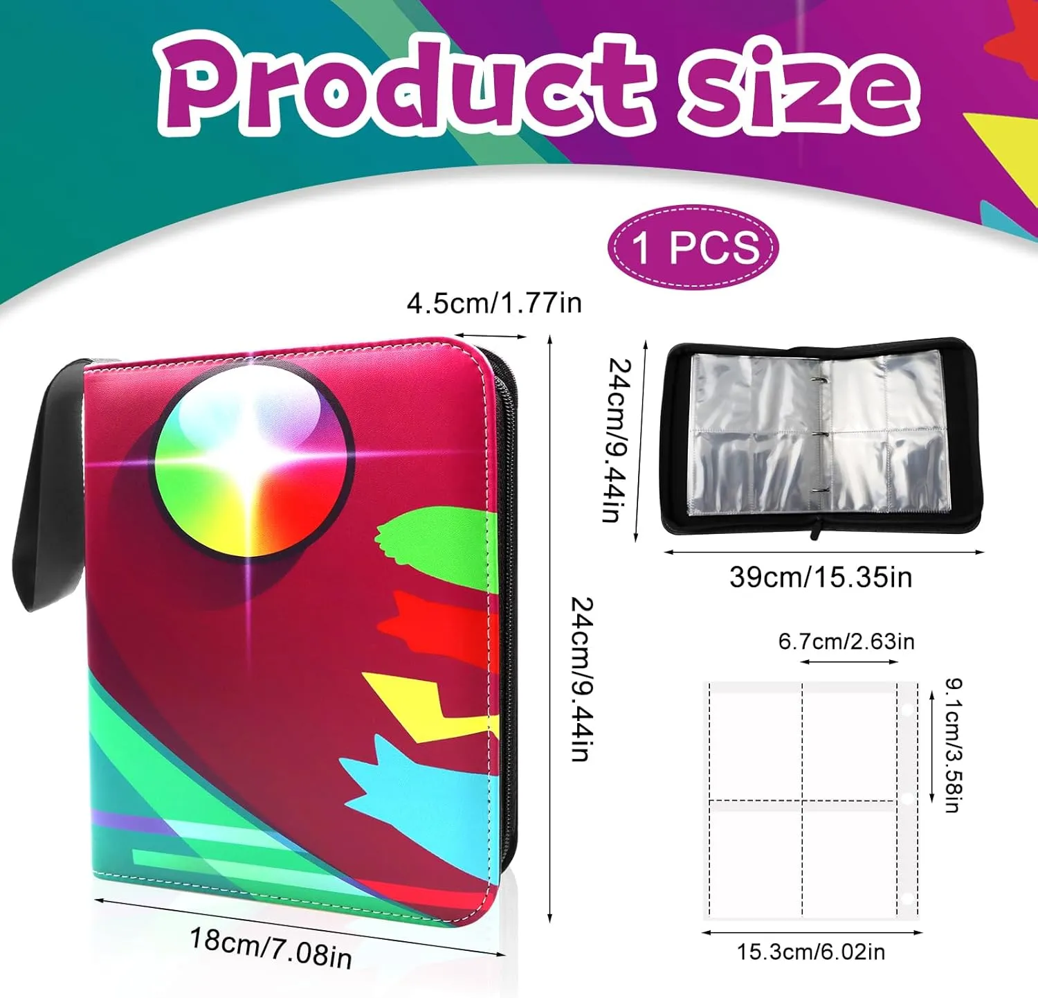 Trading Card Binder 4-Pocket 400 Card Holder with Zippe,Small Cards Collection and Storage Bag,3 ring binder Gifts for Boys and Girls,Transaction Card Clip with 50 Removable Sleeve (4 Pocket Purple)