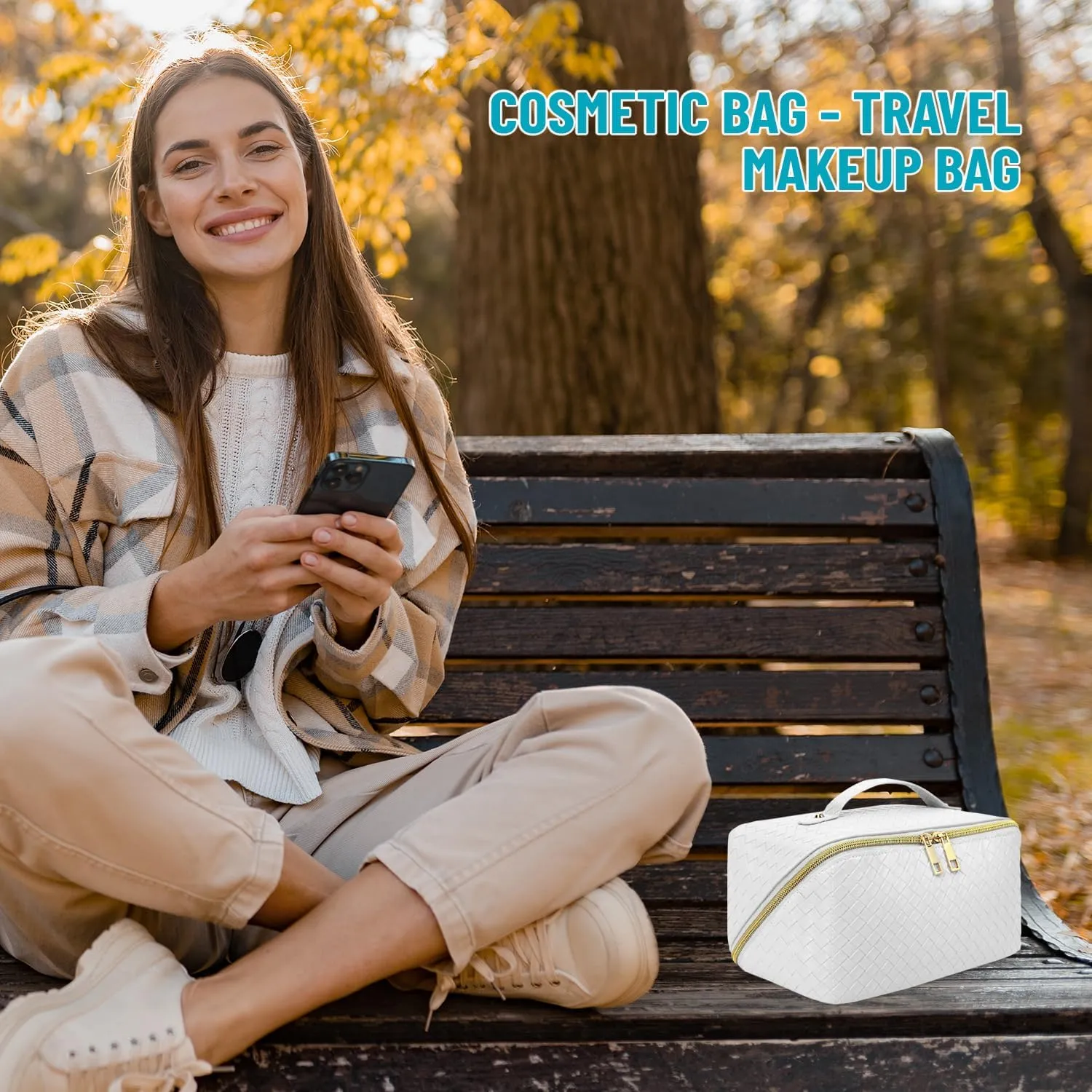 Travel Cosmetic Bags for Women - PU Leather Makeup Bag with Led Pocket Mirror - Waterproof Make up Organizers Bag - Makeup Toiletry Travel Bag - Cosmetics Organizer Bag - Makeup Travel Case
