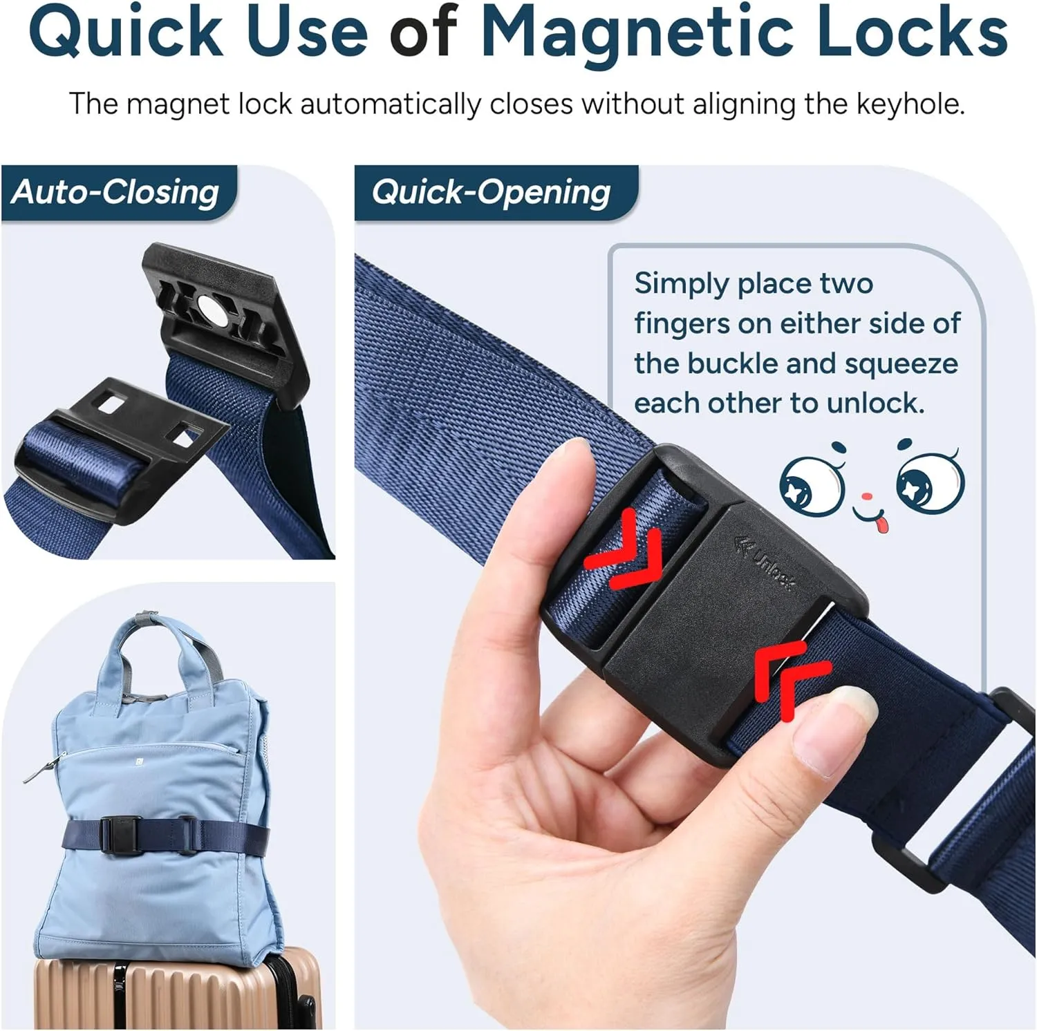 travel inspira Travel Belt for Luggage Magnetic Quick-Release Luggage Strap for Suitcases Add a Bag Convenience for Carry On Bags Lightweight Stylish and Easy Ideal Travel Accessory