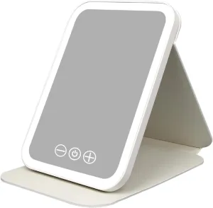 Travel Makeup Mirror with LED Lights, 3 Colors & Touch Dimming, Folding Adjustable Vanity Mirror, Ultra-Thin Compact, 72 LEDs USB Rechargeable for Home/Travel (Large/Small) (White-Small)