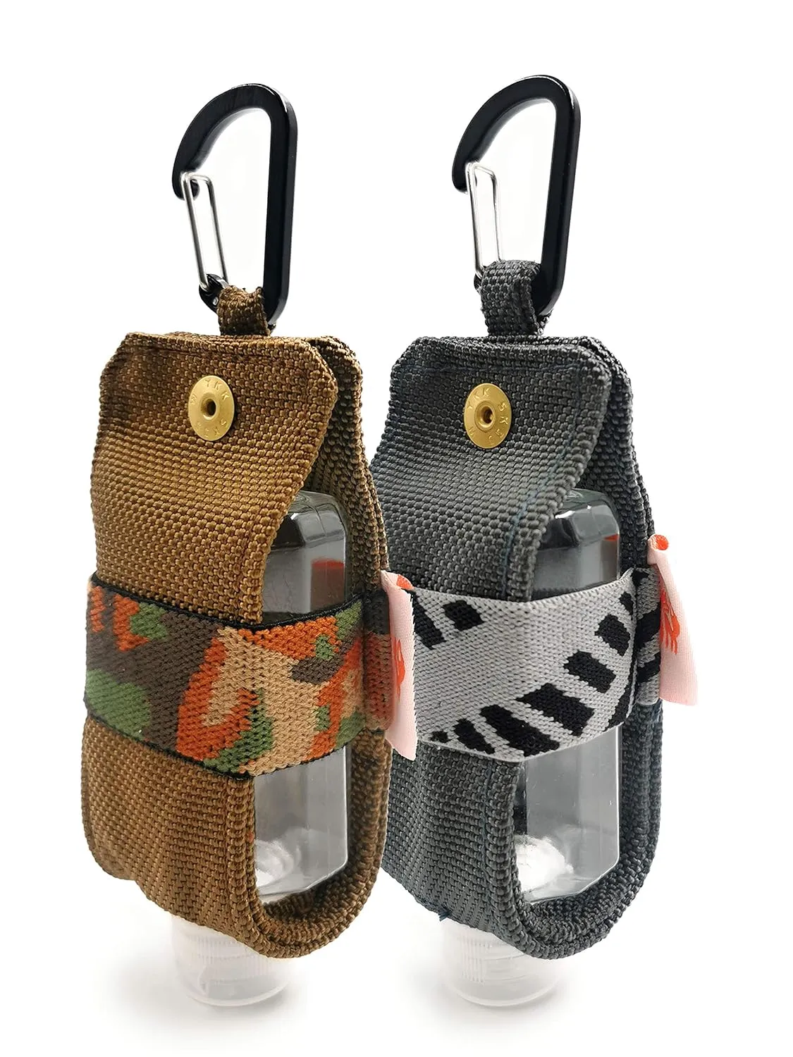 Travel Size Hand Sanitizer Holder,Bottle Case and Carabiner Carrier bag-Portable Mini Waist Bag for Liquids Clip On Backpack and Purse - Not Include Empty 60ml/ 2 oz bottle. (2 Pack)