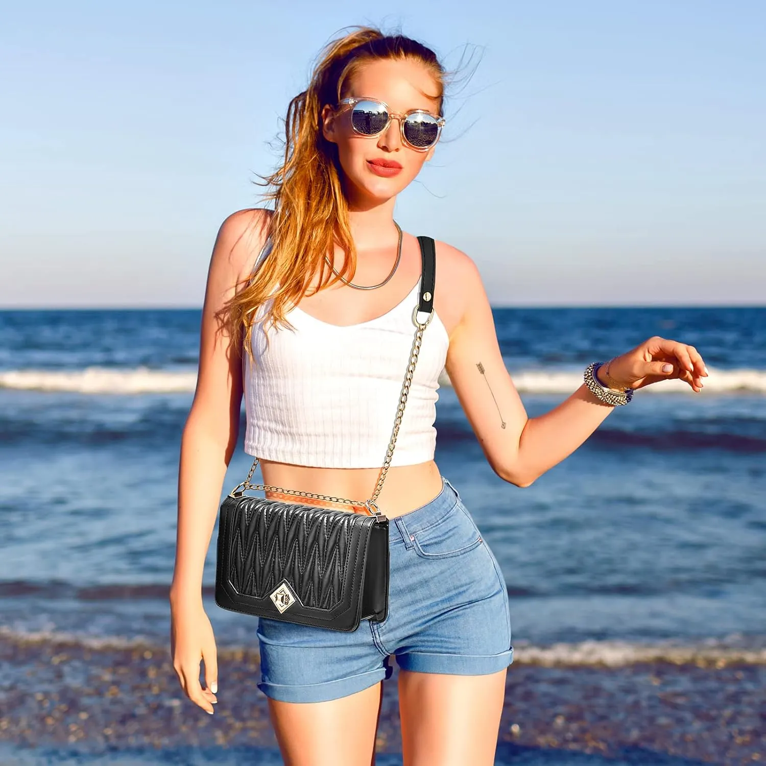Travistar Crossbody Bags for Women Small Handbags PU Leather Shoulder Bag Purse Evening Bag Quilted Satchels with Chain Strap
