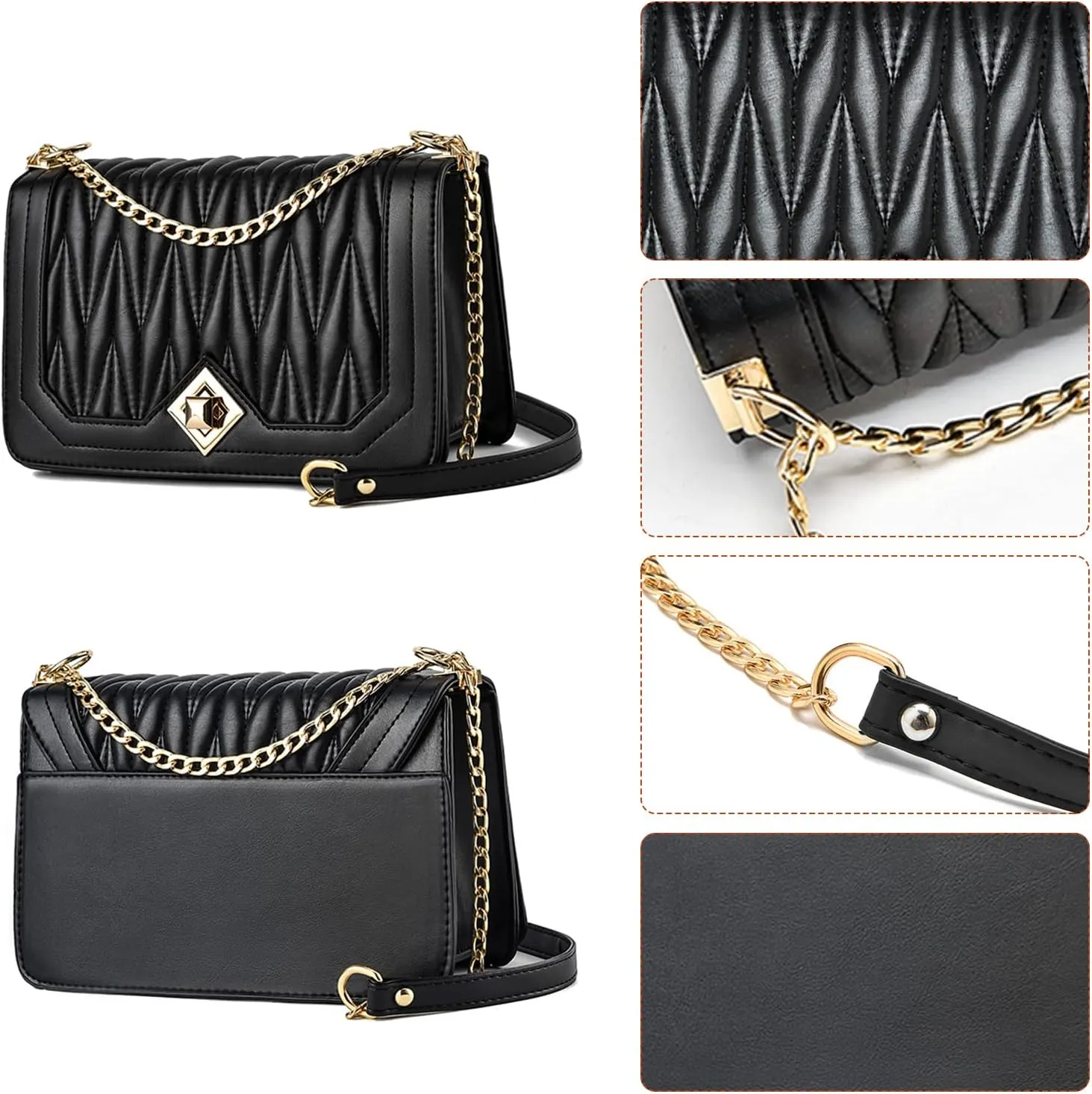 Travistar Crossbody Bags for Women Small Handbags PU Leather Shoulder Bag Purse Evening Bag Quilted Satchels with Chain Strap