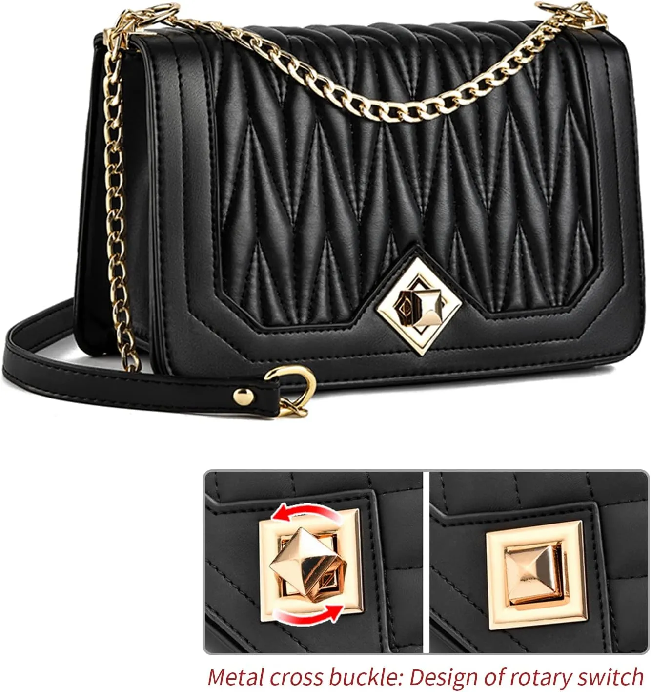 Travistar Crossbody Bags for Women Small Handbags PU Leather Shoulder Bag Purse Evening Bag Quilted Satchels with Chain Strap