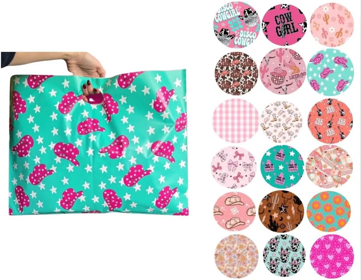 Trendy Chick Mailers - 100 pack die cut Merchandise and Shopping Bags/Perfect for Retail Stores, Boutiques, Gift Shops, and Festivals | Western, Cute and Trendy designs (Punchy Cowgirl, 20x15)