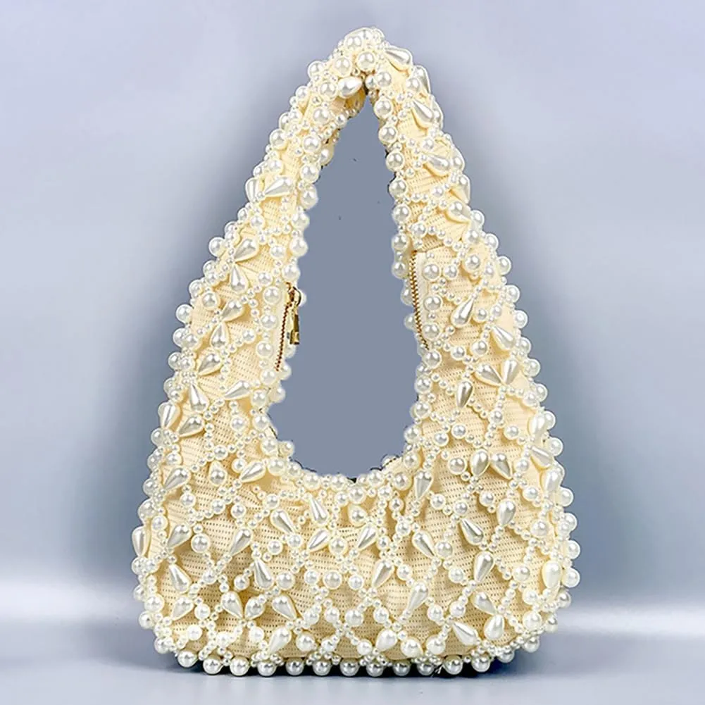 Trendy Pearl Shoulder Purse for Women Small Y2k Tote Bags for Party Rhinestone-Encrusted Designer Handbags