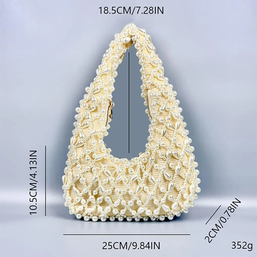Trendy Pearl Shoulder Purse for Women Small Y2k Tote Bags for Party Rhinestone-Encrusted Designer Handbags