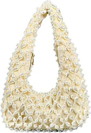 Trendy Pearl Shoulder Purse for Women Small Y2k Tote Bags for Party Rhinestone-Encrusted Designer Handbags