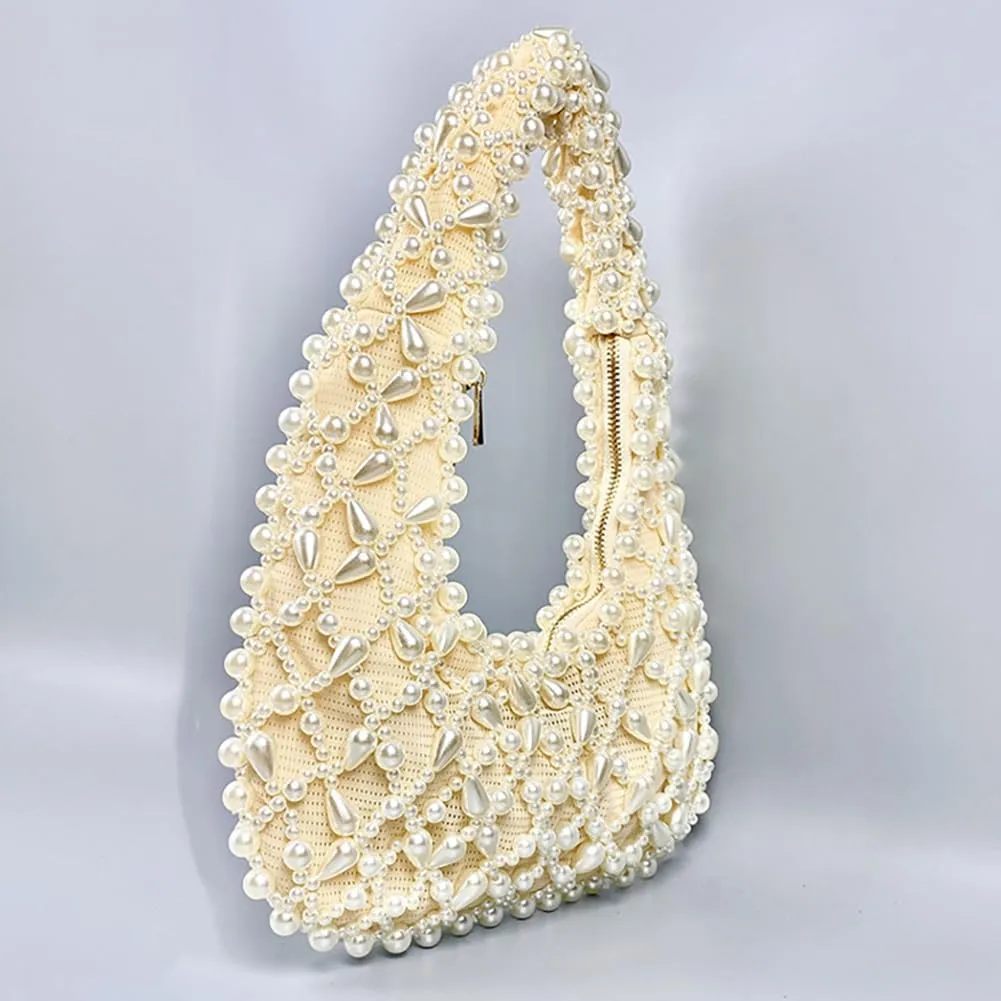 Trendy Pearl Shoulder Purse for Women Small Y2k Tote Bags for Party Rhinestone-Encrusted Designer Handbags