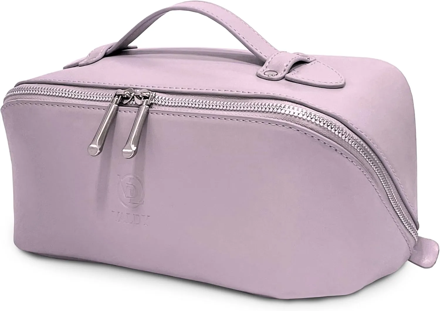 Trendy Travel Makeup Bag Organizer Large Capacity, PU Leather Make Up Bag with Handle and Divider, Open Flat Toiletry Pouch for Women & Girls Waterproof Portable Purple Cosmetic Case, Gift Box