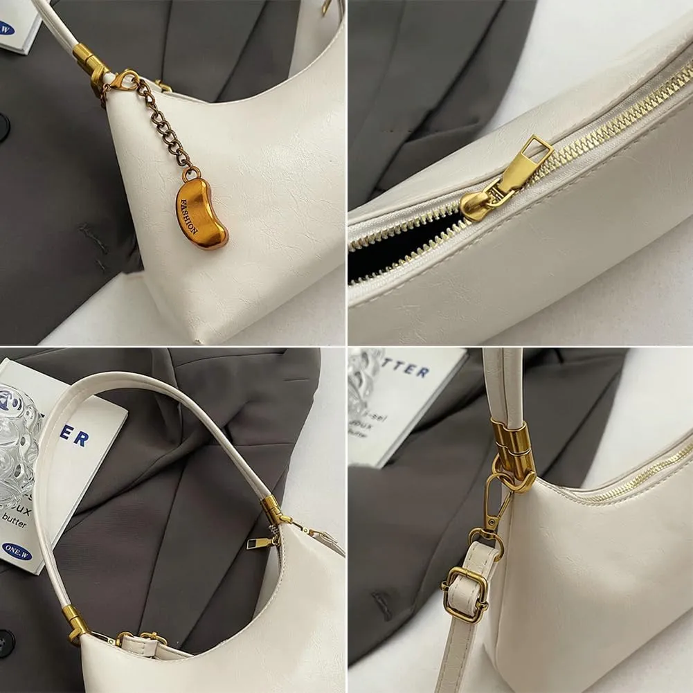 Trendy Vegan Leather Shoulder Bags for Women Small Crescent Tote Purse Y2k Handbags Designer Underarm Satchels