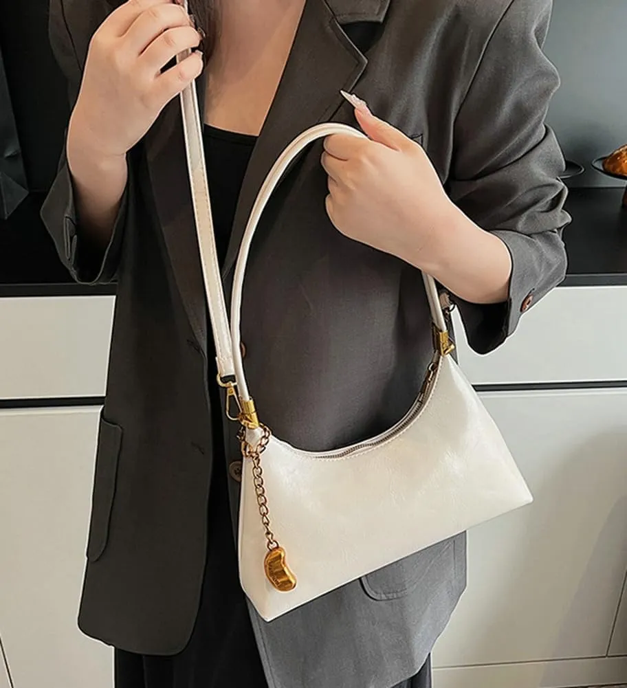Trendy Vegan Leather Shoulder Bags for Women Small Crescent Tote Purse Y2k Handbags Designer Underarm Satchels