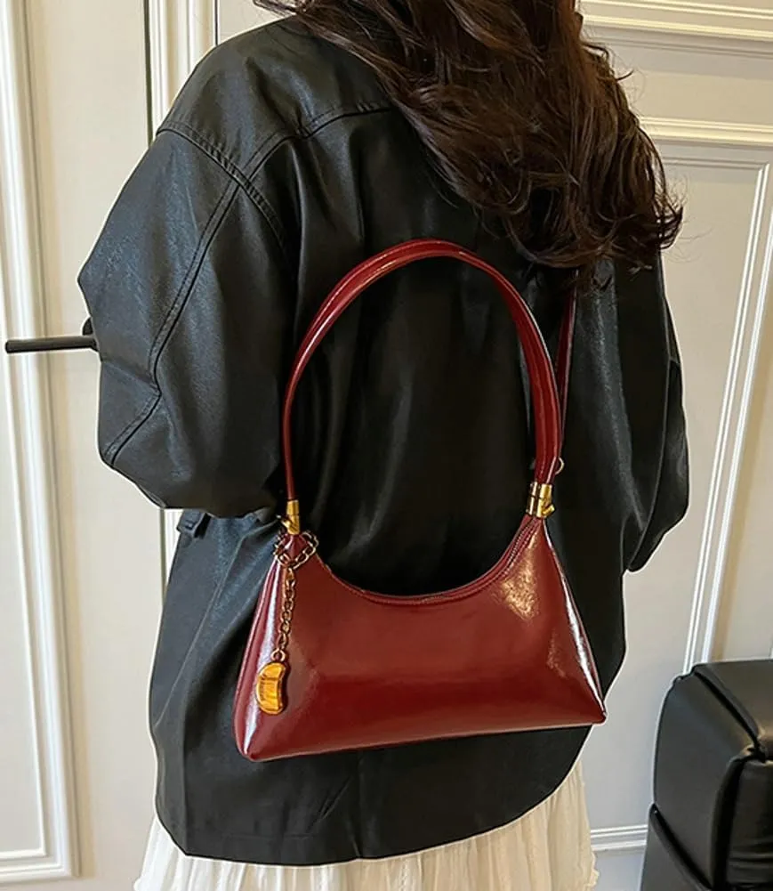Trendy Vegan Leather Shoulder Bags for Women Small Crescent Tote Purse Y2k Handbags Designer Underarm Satchels