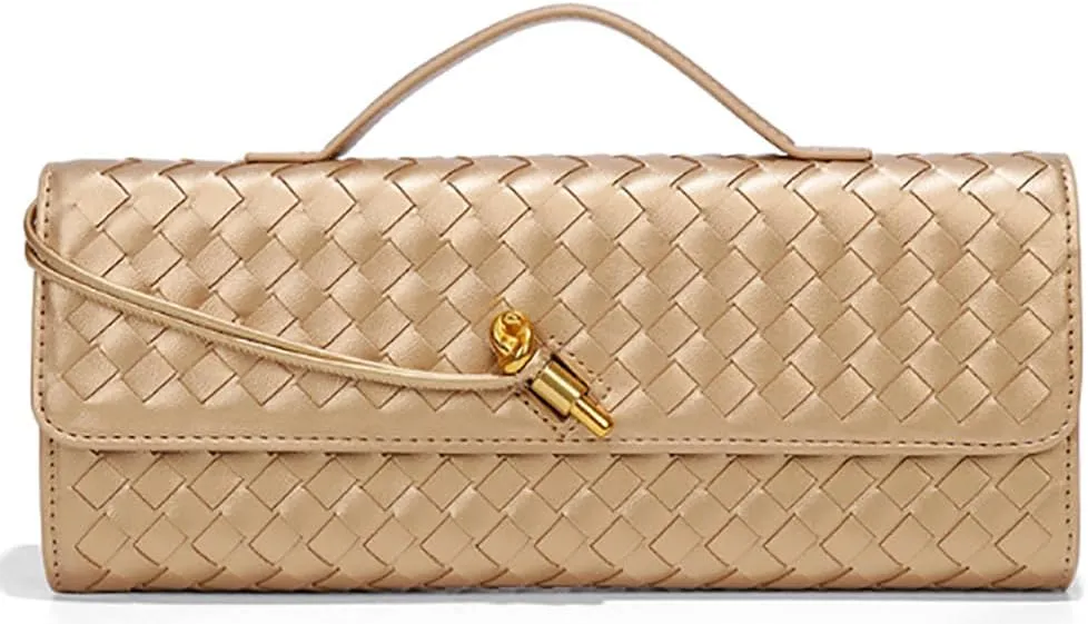 Trendy Woven Evening Clutch Purses Women Underarm Shoulder Handbag Cute Satchels Crossbody Purse PU Leather Wallet