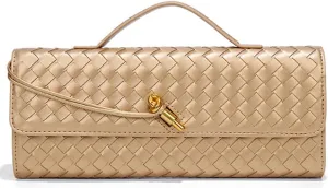 Trendy Woven Evening Clutch Purses Women Underarm Shoulder Handbag Cute Satchels Crossbody Purse PU Leather Wallet