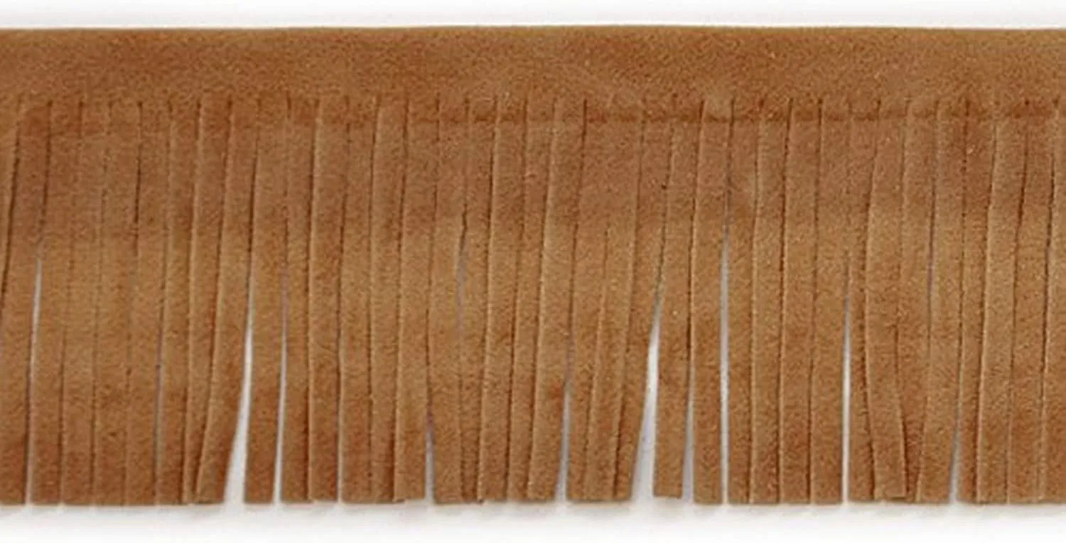 Trims By The Yard 2" Faux Suede Fringe Trim, Polyester-Made Decorative Fringe, For Western-Inspired Looks, Costumes, Fashion, Home Decor, Washable Fringes, 10-Yard Cut Beige