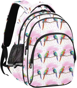 Tropical Parrots Kids Backpack with Reflective Strips Adjustable 16L Lightweight School Bag for Boys Girls