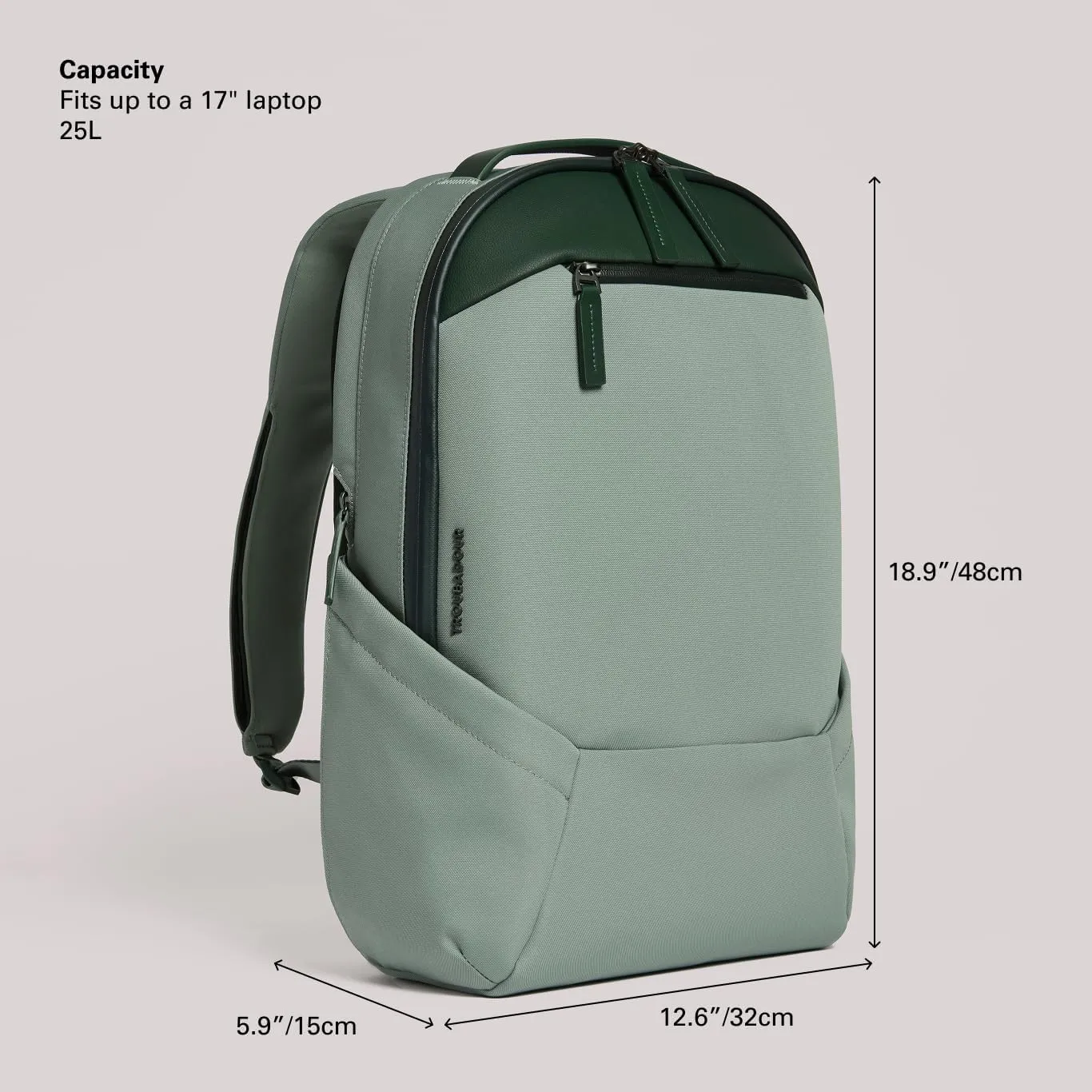 Troubadour Apex Backpack 3.0 - Premium Waterproof Laptop Backpack Fits Up to 17" - Ergonomic Design for Work and Travel - Stylish Backpack with 5-Year Guarantee - Green Smoke & Obsidian Green