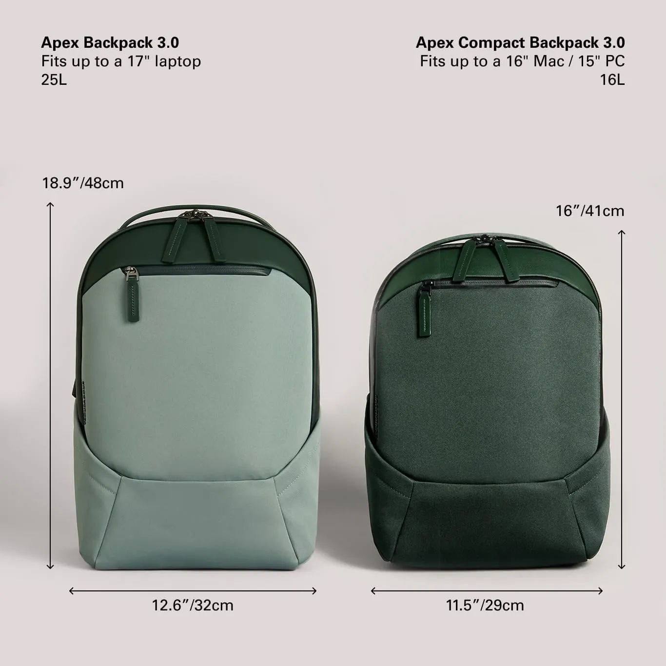 Troubadour Apex Backpack 3.0 - Premium Waterproof Laptop Backpack Fits Up to 17" - Ergonomic Design for Work and Travel - Stylish Backpack with 5-Year Guarantee - Green Smoke & Obsidian Green