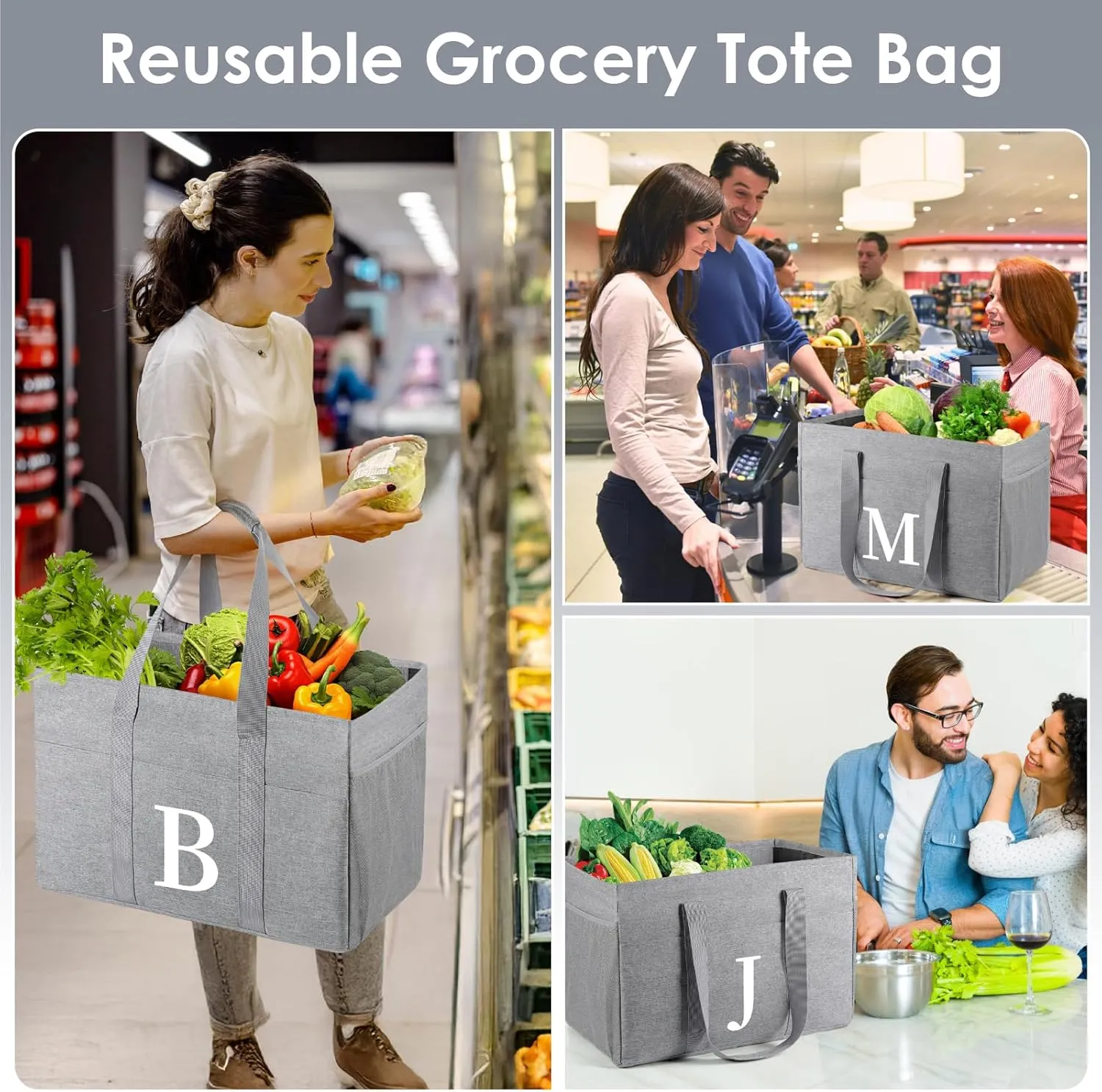 TRSODD Reusable Grocery Shopping Bags 10 Gallon Foldable Extra Large Utility Tote Bag Storage with Zipper and Handle Mothers Day Gifts for Mom Grandma Women
