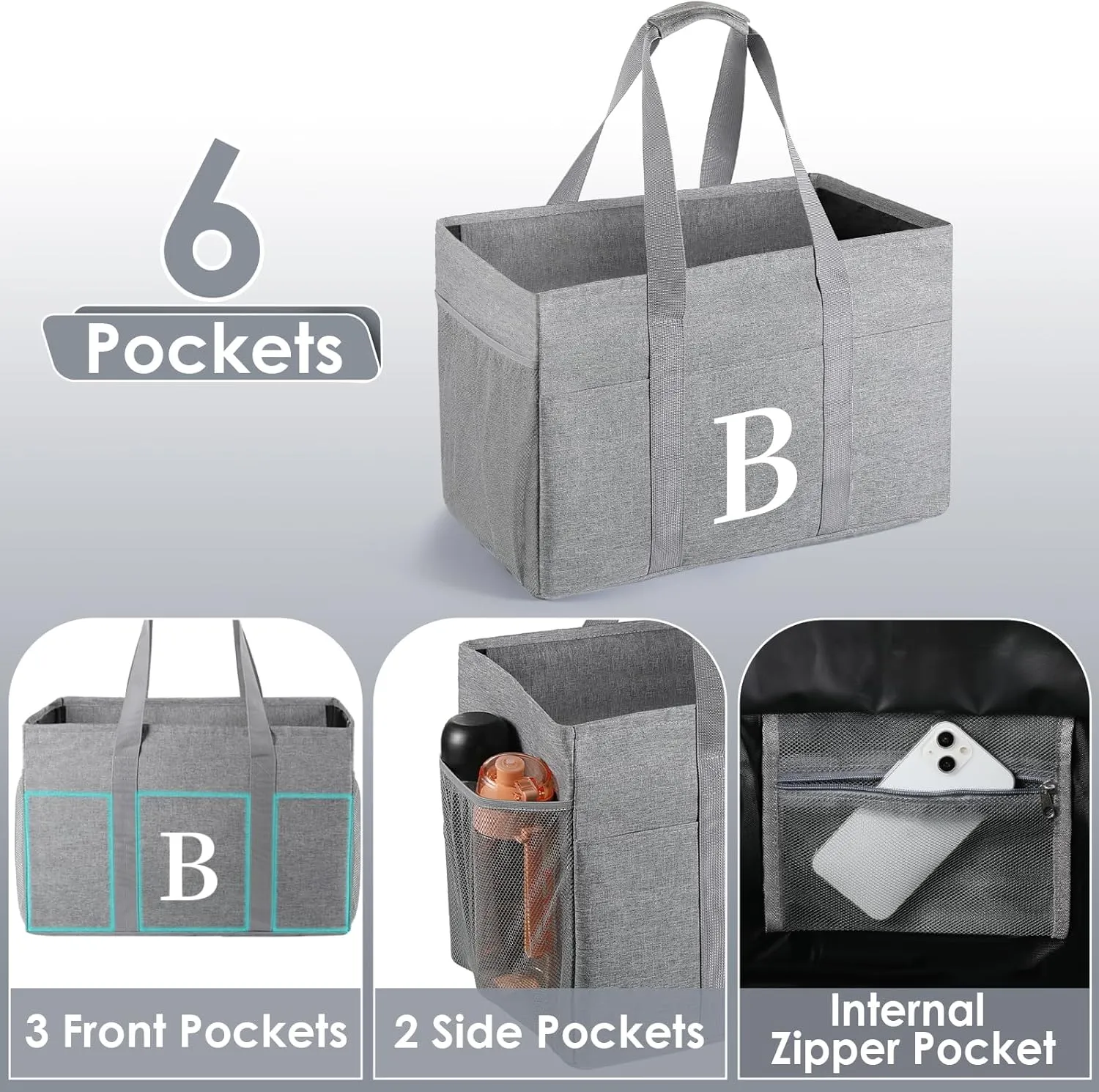 TRSODD Reusable Grocery Shopping Bags 10 Gallon Foldable Extra Large Utility Tote Bag Storage with Zipper and Handle Mothers Day Gifts for Mom Grandma Women