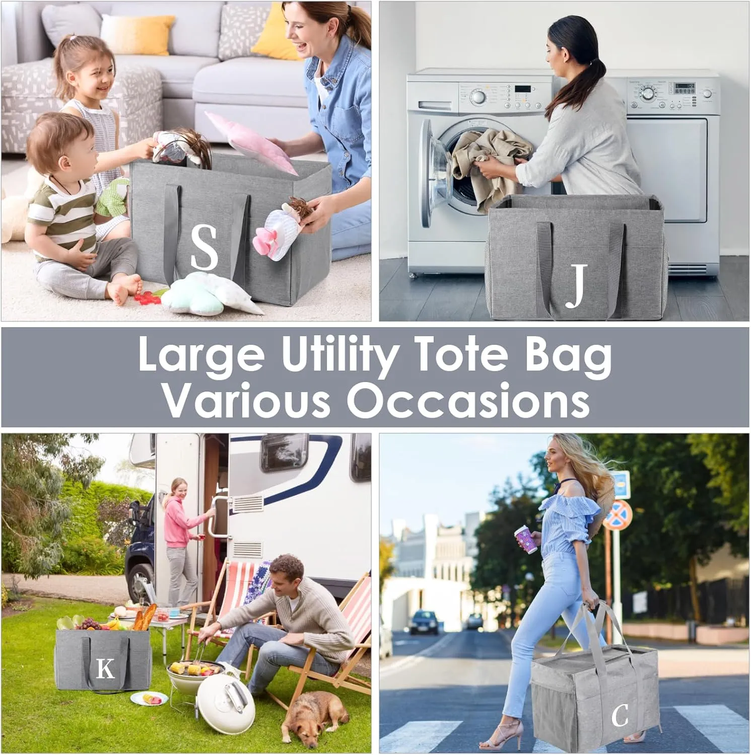 TRSODD Reusable Grocery Shopping Bags 10 Gallon Foldable Extra Large Utility Tote Bag Storage with Zipper and Handle Mothers Day Gifts for Mom Grandma Women