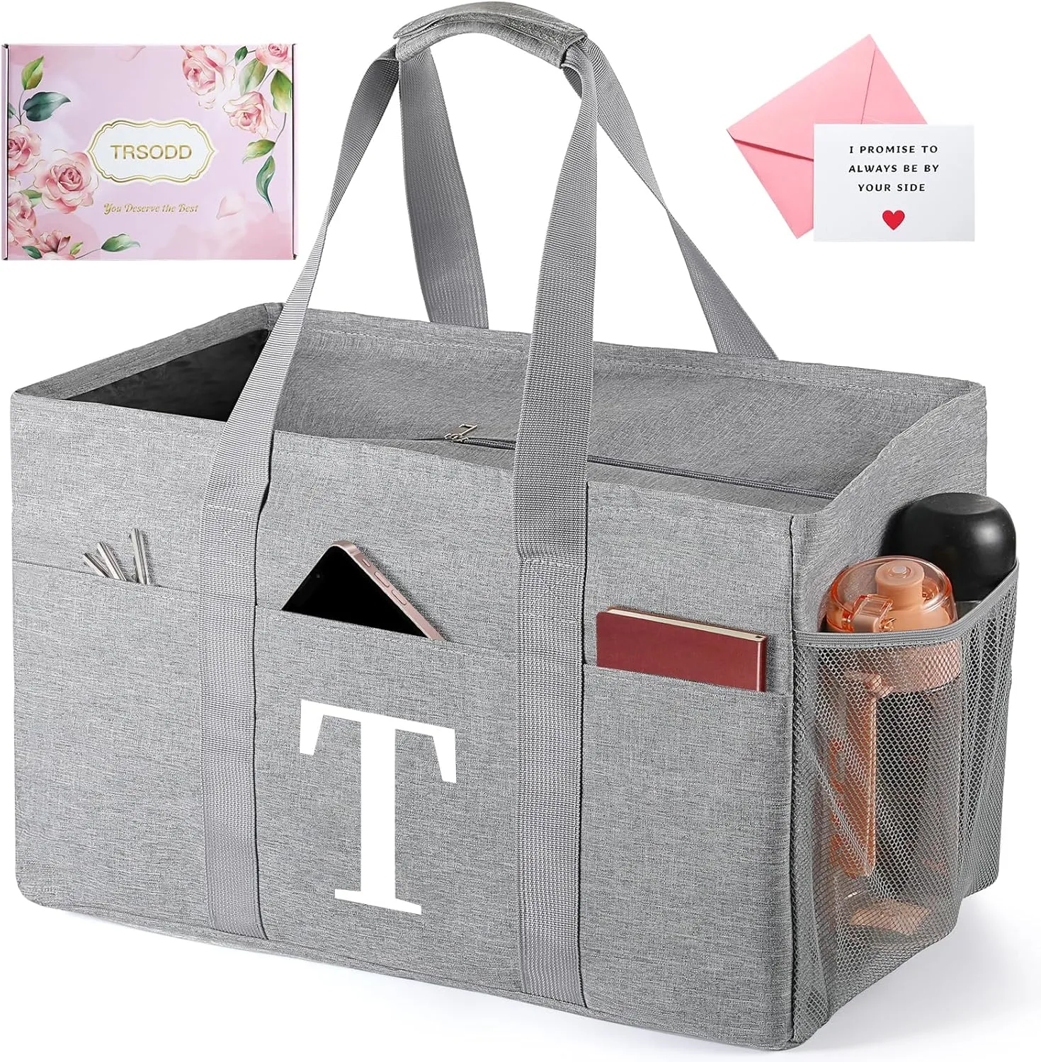 TRSODD Reusable Grocery Shopping Bags 10 Gallon Foldable Extra Large Utility Tote Bag Storage with Zipper and Handle Mothers Day Gifts for Mom Grandma Women