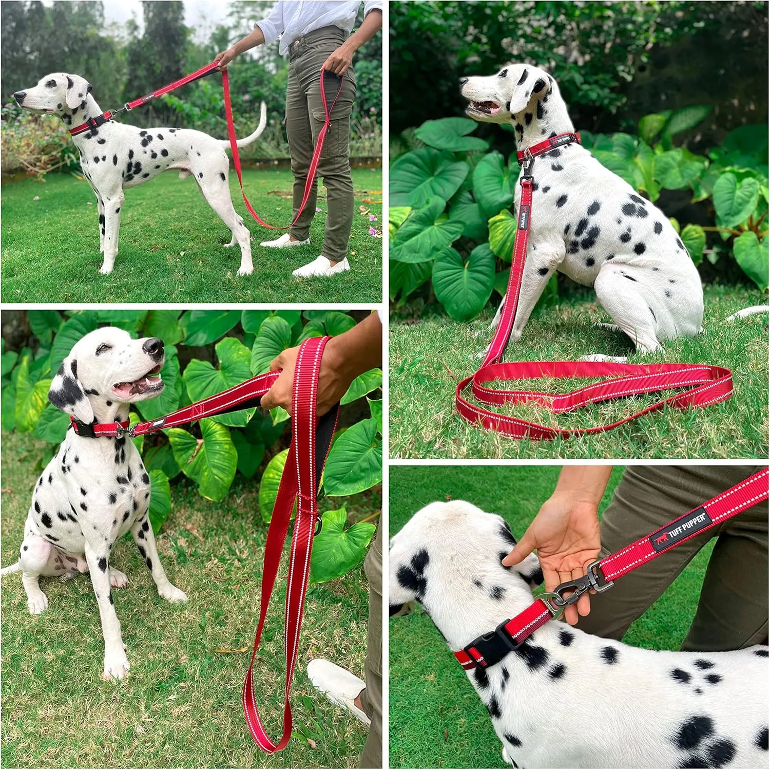 Tuff Pupper Heavy Duty Double Handle Dog Leash | Twist Locking Carabiner Dog Clip | Safety Lock Leash To Hold Strong Dogs | Reflective For Safe Night Walks | 6 Foot Dog Leash | For Medium & Large Dogs