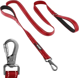 Tuff Pupper Heavy Duty Double Handle Dog Leash | Twist Locking Carabiner Dog Clip | Safety Lock Leash To Hold Strong Dogs | Reflective For Safe Night Walks | 6 Foot Dog Leash | For Medium & Large Dogs